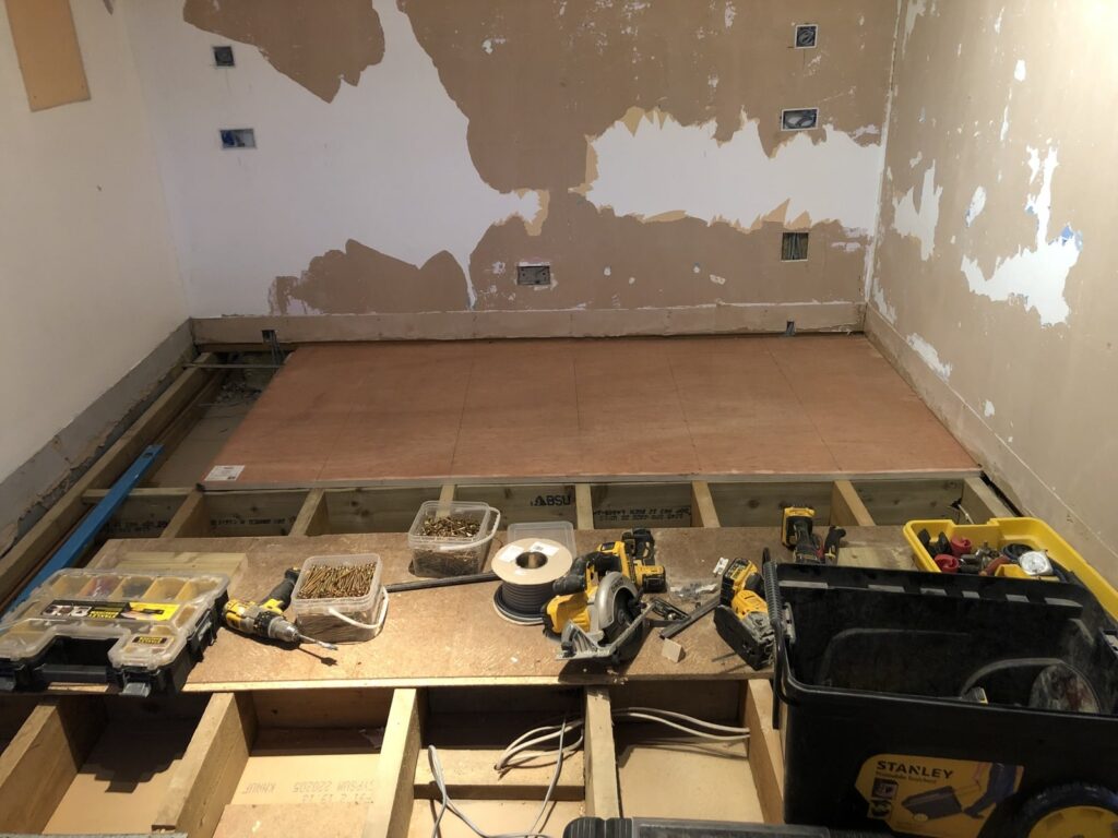 Floor replacement and a selection of construction tools